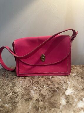 Fossil Hot Pink Leather Crossbody with Gold-Tone Turn Lock